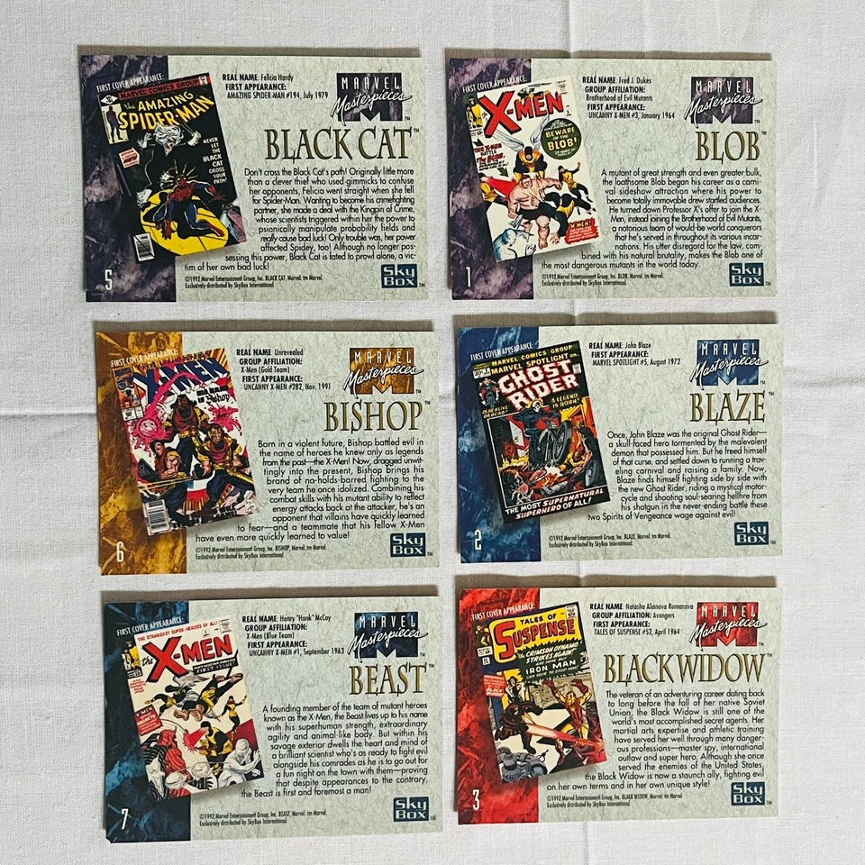 Juego de cartas coleccionables Skybox 1992 Marvel Universe Masterpieces con tarjetas de bonificación 1D-5D Foto 2 de 4