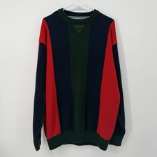 Vintage 90s Gitano Mens Green Navy Red Striped Crewneck Knit Sweater Size XL