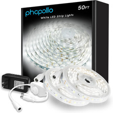 White LED Strip Lights, 50Ft 2 Rolls of 25Ft Dimmable 6500K Daylight White Led