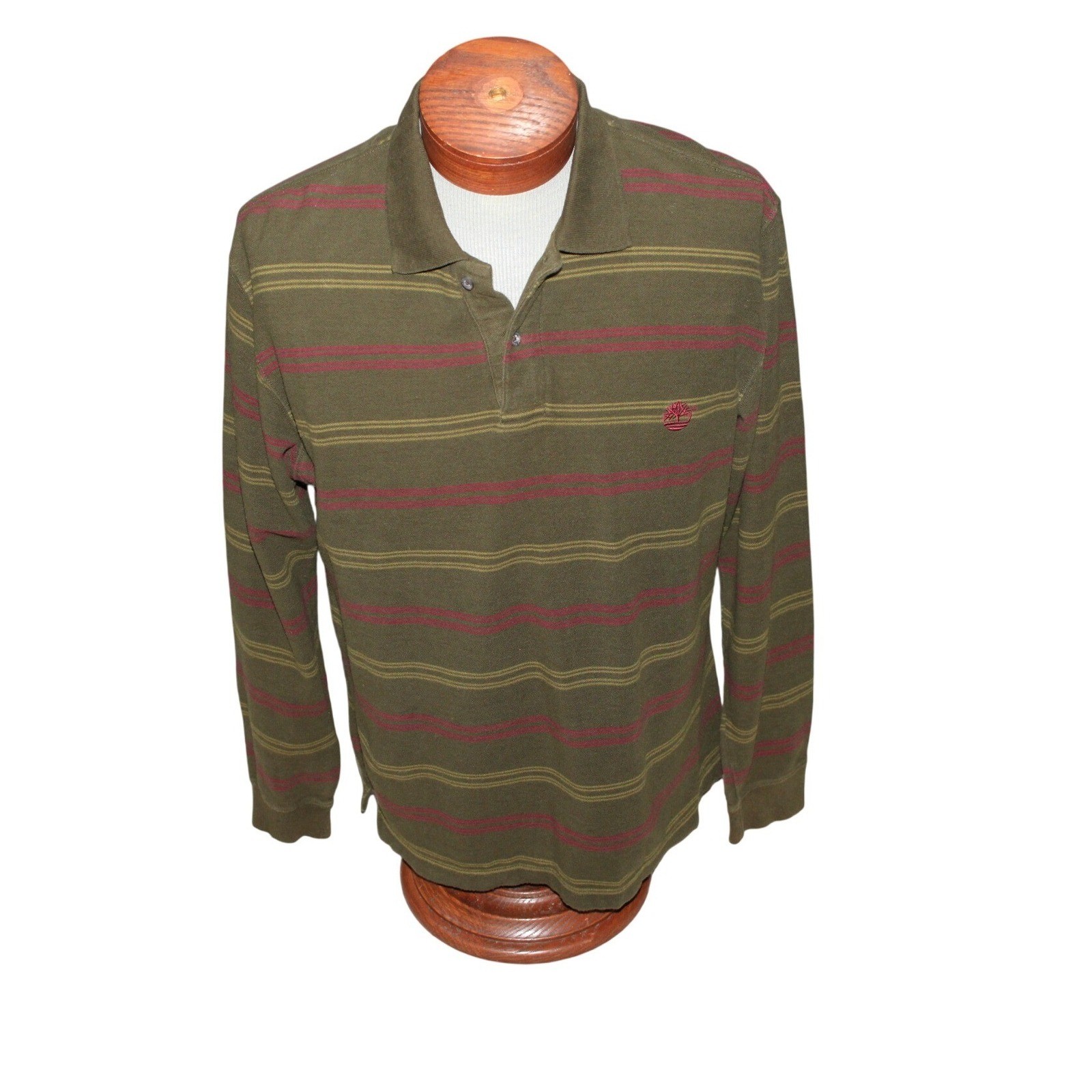 Vintage Timberland Striped Rugby Shirt Long Sleeve Polo Green Size L 1990s