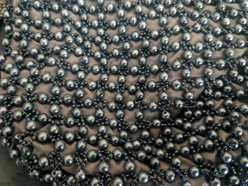 Bolso de Noche Vintage La Regale Hecho a Mano Gris Perla Negro Semilla Cuentas - Imagen 5 de 5