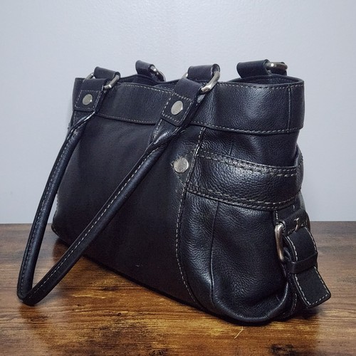 Vintage Fossil Black Leather Multi-Pocket Shoulder Bag Y2K Satchel Top Stitch, $59.85 - Photo 4