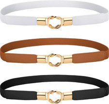 3 Pcs Women Skinny Waist Belt Elastic Stretch Thin Belt for Dresses Medium