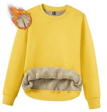 Women's Crewneck Sweatshirt Fleece Lined Sherpa Pullover Winter Medium Yellow