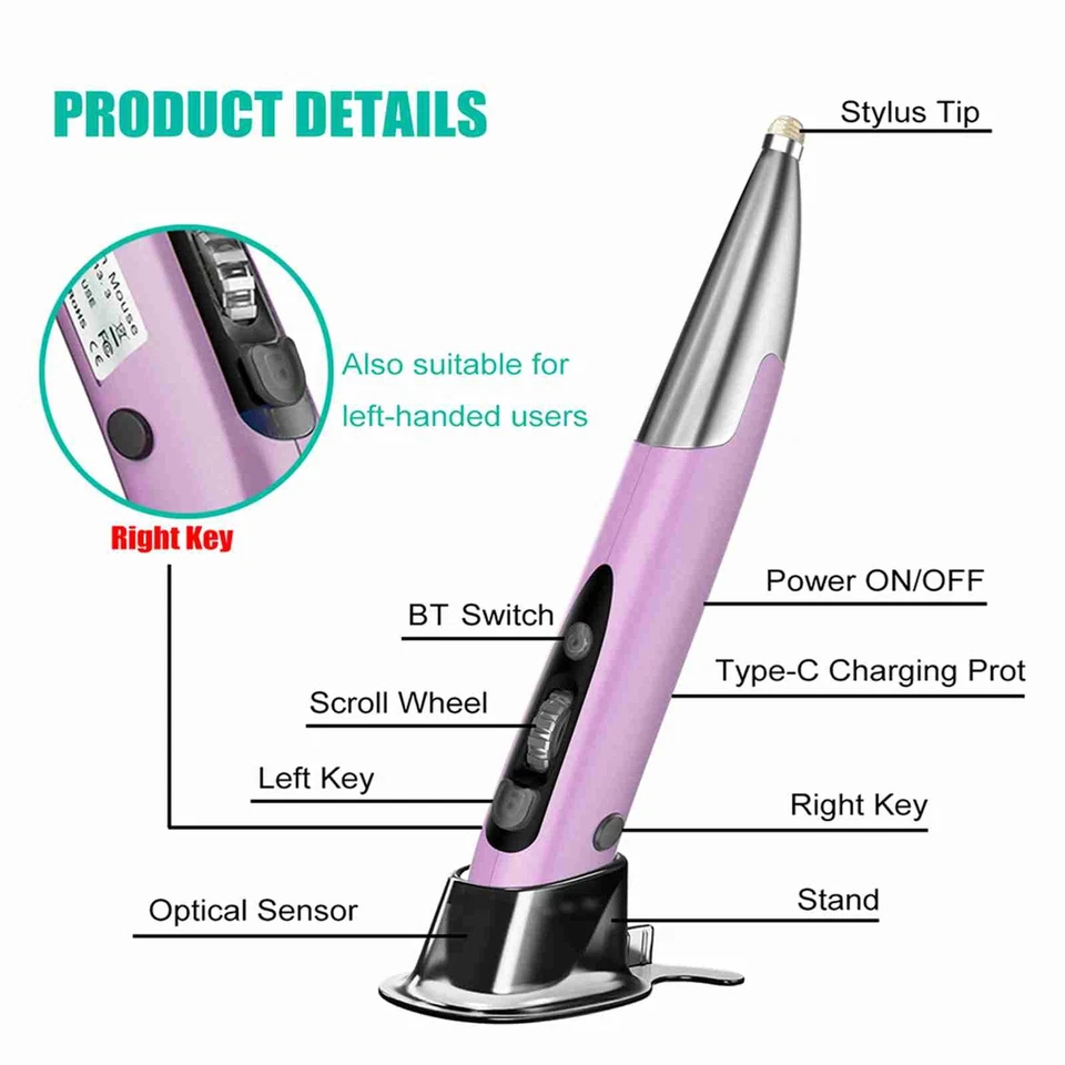 Grey Wireless Optical Pen Mouse USB Dual BT Mode 800/1200/1600DPI Adjustabl CEL - Image 2 of 4