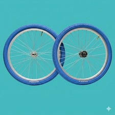 Coppia Ruote 20 " x 1.75 + Pignone + Copertoni blu + Camere Bici Graziella