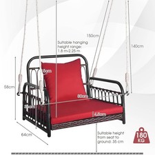 Image of Rattan Hanging Chair with 4cm Seat Cushion 8cm Back Cushion 180kg Capacity