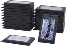 20 Pack Kraft Paper Boxes with Clear Window 7.5x4x1inch Black Packaging Boxes