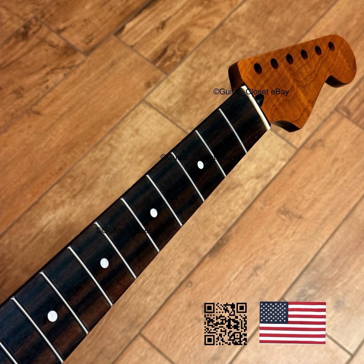 Roasted Flame Maple Rosewood Strat Neck Fits Warmoth Stratocaster