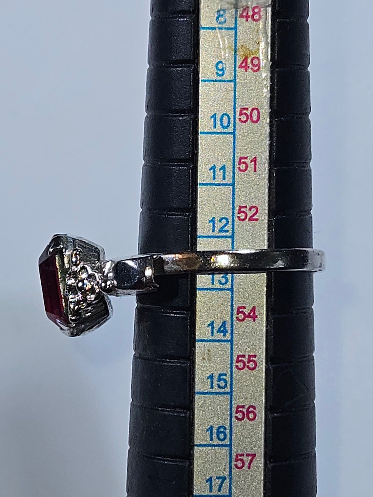 1950s Emerald-Cut Ruby Red Paste Ring w/ Rhinesto… - image 16