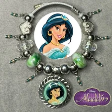 JASMINE Aladdin Silver Handmade Cabochon Bangle Charm Bracelet/Jewelry Gift✨ NEW