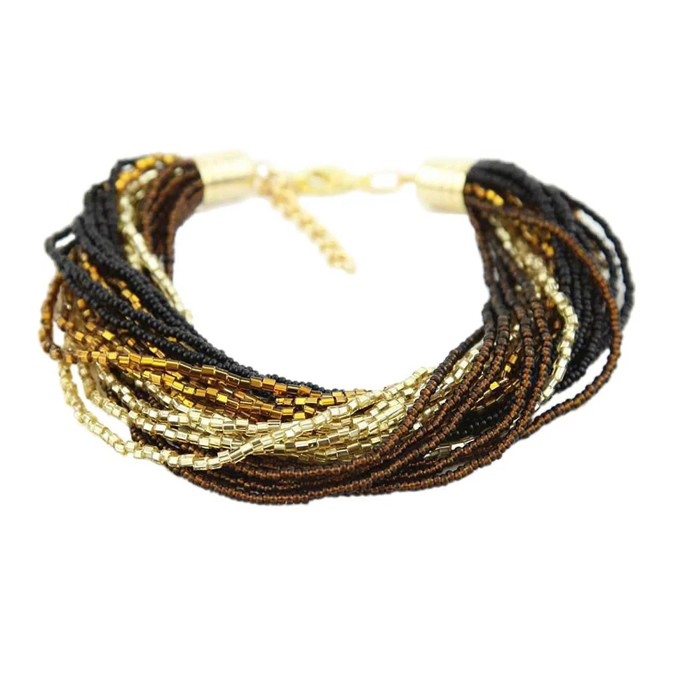 GlassOfVenice Murano Gloriosa 24 Strand pulseira de contas de sementes - Topázio e Gol - Imagem 2 de 4