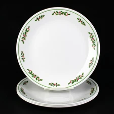Corelle Holly Days Dinner Plates 4 pc Set, Vintage 1986, Green Band 10 1/4"