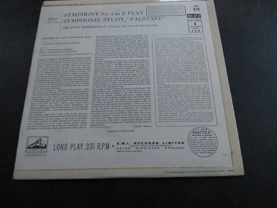 ELGAR - Symphony 2 - 2 x LP Records - Barbirolli - ASD 610 & 611 - Image 2 of 4