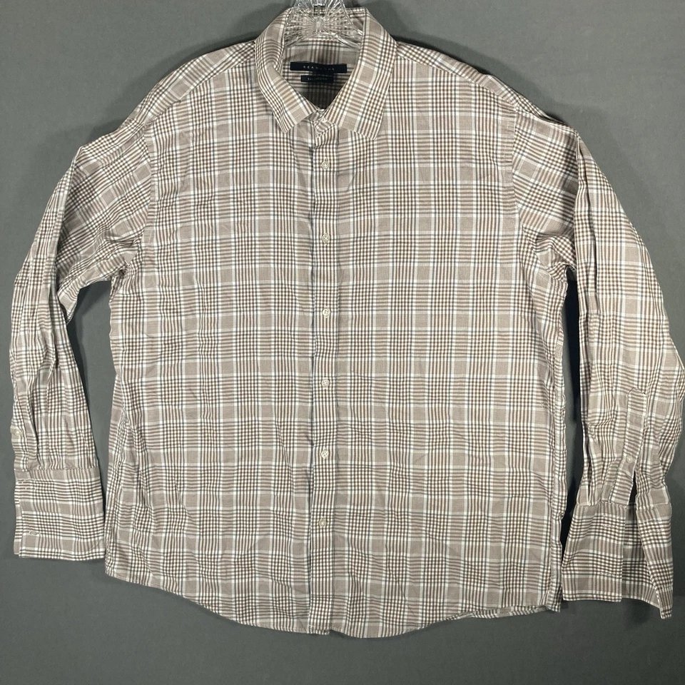 Sean John Button Up Dress Shirt Window Pane Beige 100% Cotton Tailored Fit - Image 2 of 4