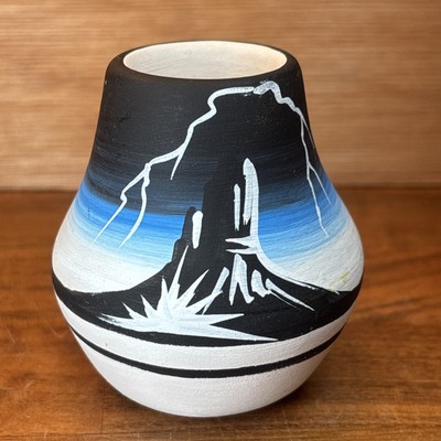 Tiny Navajo Hand Painted Vase Vintage Boho Southwest Miniature Clay  3  x 2.25 