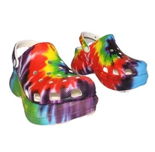 CROCS Classic Bae Platform Clogs Women Size 8 Multi Color Tie Dye 206902