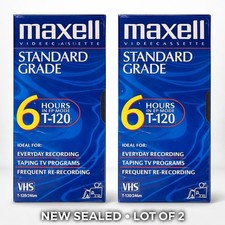 Maxell VHS T-120 Standard Grade Blank Video Tapes Lot of 2 NEW Sealed 6 Hour