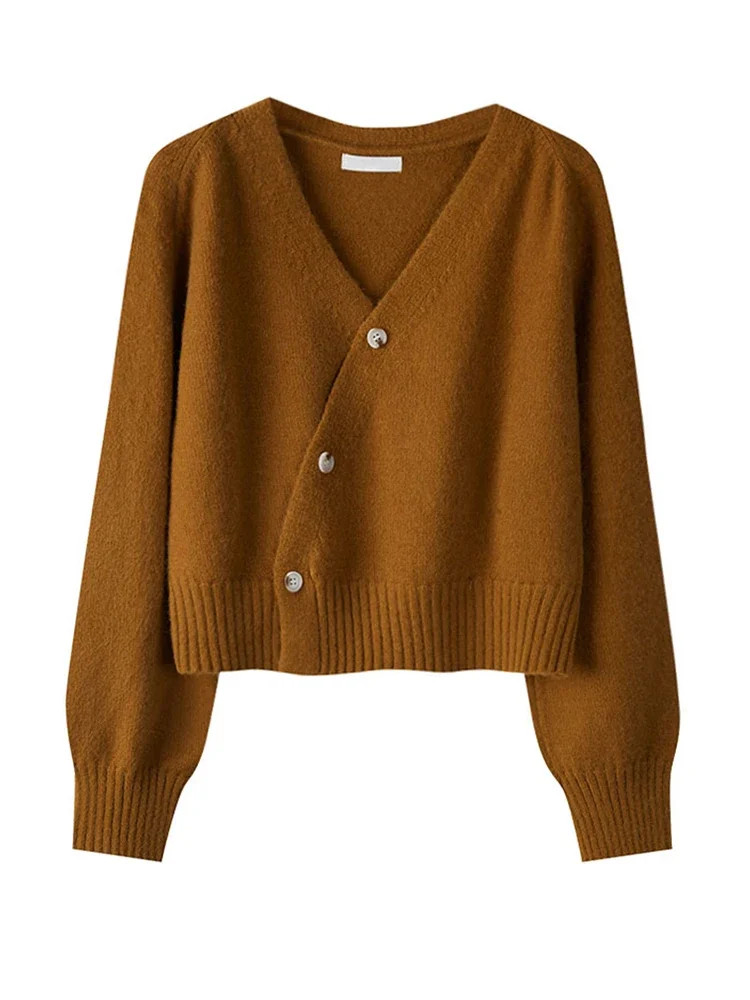 HELIAR Autumn Winter Skew Buttons Cardigan V-neck Sweater Women Knitted Long Sle