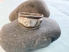 Sterling Silver Modernist Hammered Rope Wide Band Ring Size 7.75