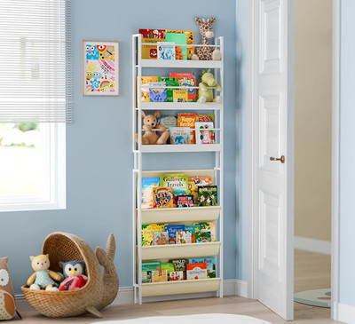 Kids Bookshelf - Wall Mounted 6-Tier Book Shelf for Kids Rooms, behind the Do...