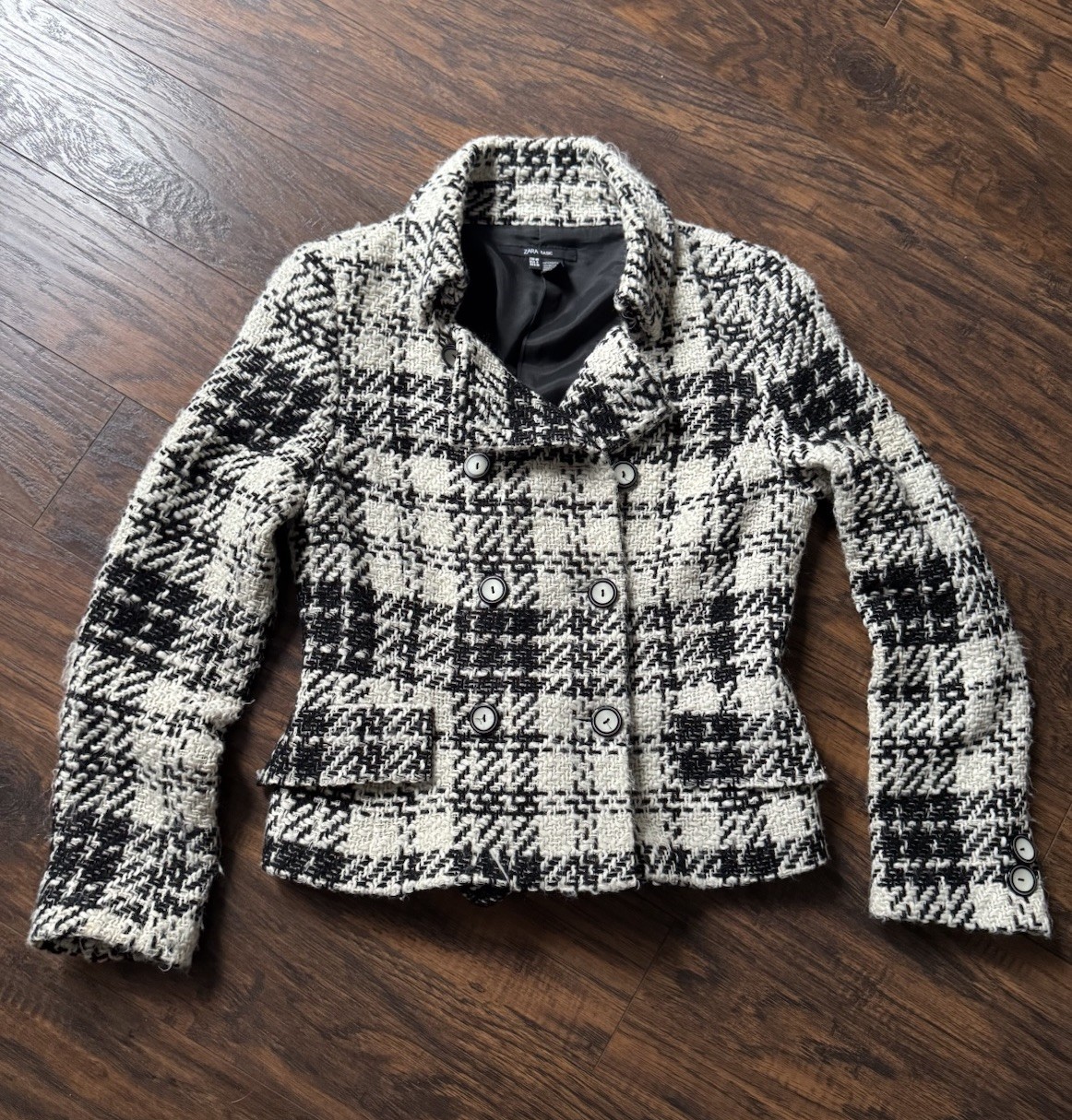 ZARA Basic Textured PlaidTweed Double Breasted Li… - image 1