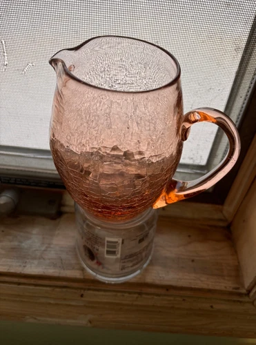 Blenko MCM Art Handblown Rose Pink Glass Small Pitcher 6" Tall