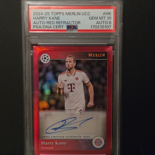 Topps Merlin 2024-25 Harry Kane Bayern Auto Red Refractor /5 Psa 10 Auto 8 AU-HK