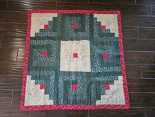 Vtg Style Handmade Quilted Table Topper Christmas Floral Prints 45 X 45 Square