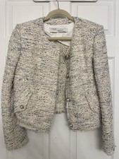 IRO Woven Tweed Knit Collarless Jacket In Blue And White Size 40 