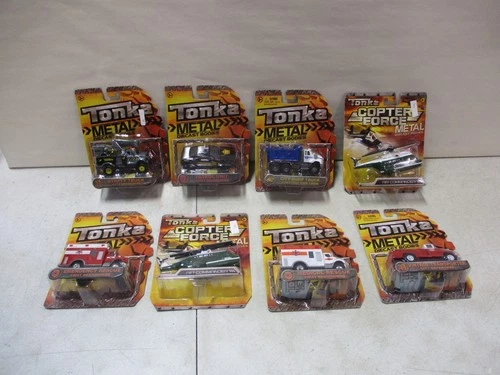 8 Tonka Metal Vehicles with Dump Truck, Helicopter, Utility Truck, Pickup
