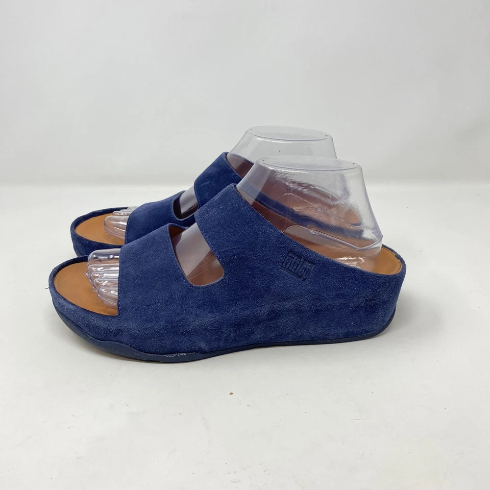 FitFlop 凉鞋女式 8 码海军蓝麂皮绒露露拖鞋舒适楔形 FF9-399 — 第 2/4 张图片