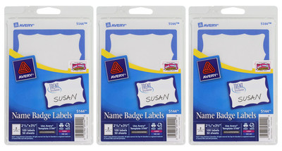300 AVERY DENNISON BLUE BORDER BADGES NAME TAGS ID LABELS ADHESIVE 5144