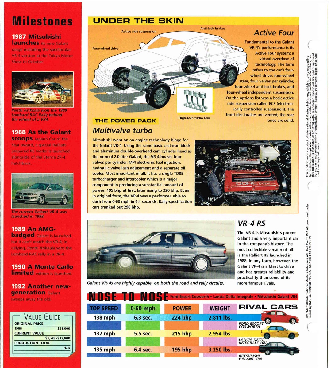 MITSUBISHI GALANT VR-4 SPEC SHEET / Brochure / Pamphlet