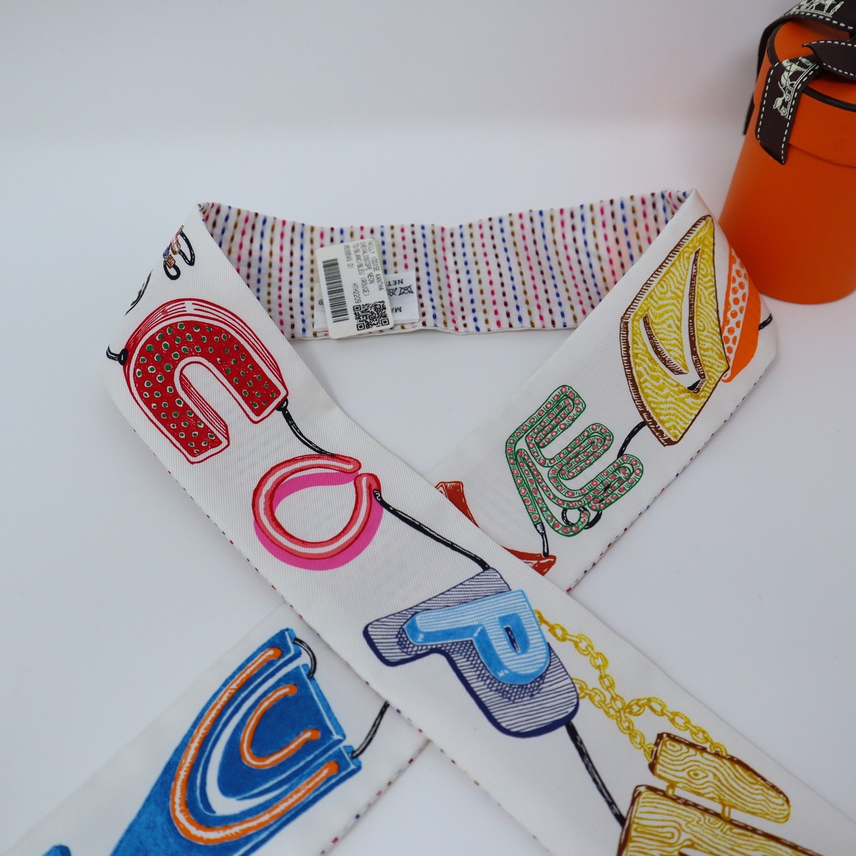 HERMES TWILLY 100% Kantha Chevaloscope Neon TD Blanc Bleu
