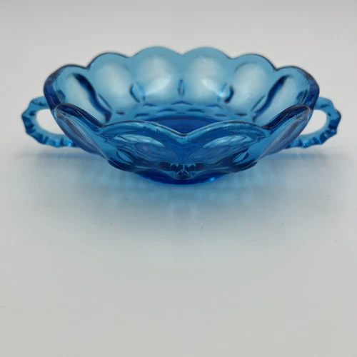 Vintage Anchor Hocking Fairfield Aqua Blue Glass Bowl Candy Dish Trinket Dish