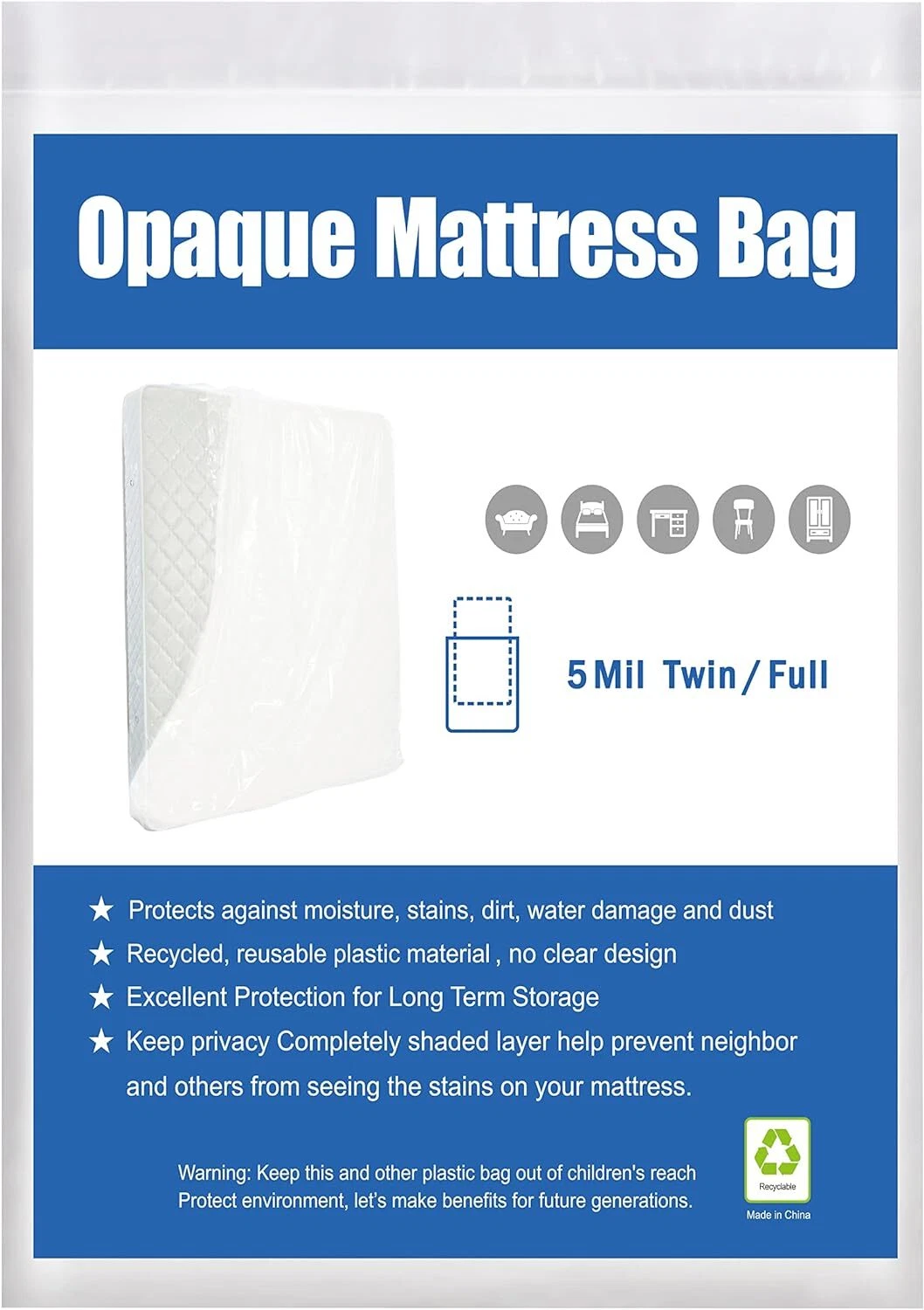 2-Pack 3 Mil Thick bed bug Mattress Cover Bag for Moving Storage Twin/Full Size
