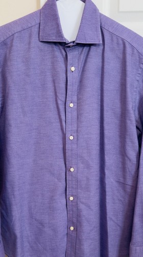 Neiman Marcus 100% Cotton Solid Purple Mens Medium Long Sleeve Button Up Shirt - Picture 4 of 5