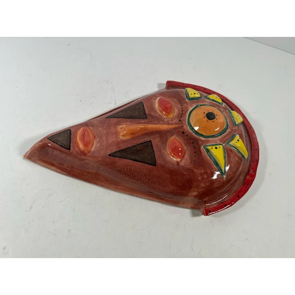 Stylized African Mask Wall Decor Hanging Red Ceramic Clay Glazed 14 In x 10 In - Image 3 of 4