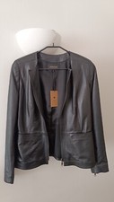 Jaeger Black Leather Women Jacket Blazer Size 10