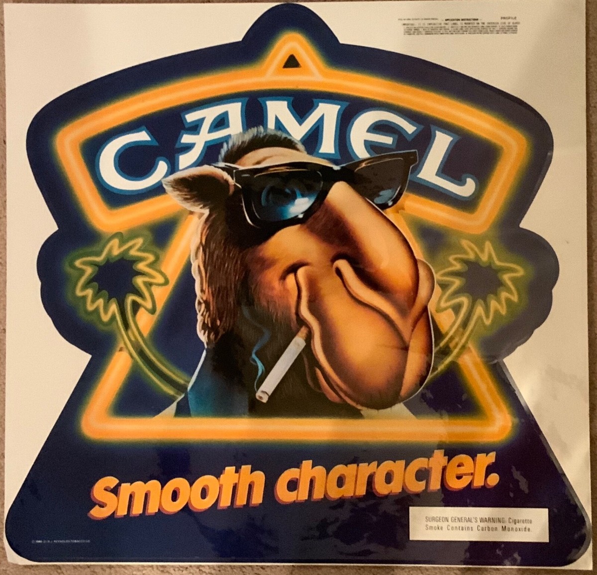Camel Joe Smooth Character 18” 2-Sided Vinyl Door Sticker Sign NEW