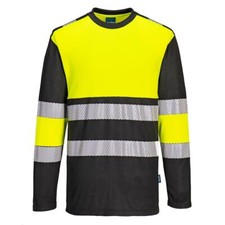 Image of Portwest PW3 Hi-Vis Cotton Comfort Class 1 T-Shirt Long Sleeve Reflective PW312