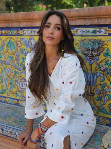 Elegante Vestido Midi Estampado Plisado Mujer Elegante Manga Larga Cuello en V V V V Dividido Vestidos - Imagen 5 de 21