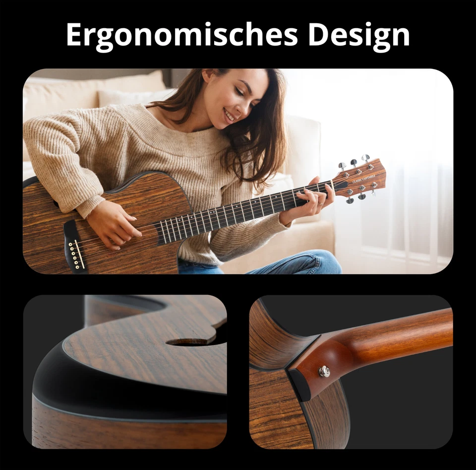 Westerngitarre Akustik Western Gitarre Monitorloch Walnuss Cutaway Nuss - Bild 3 von 4