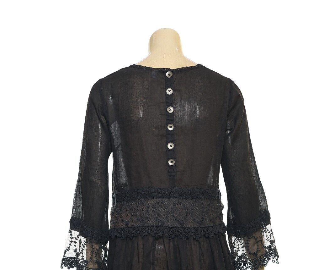 ◆Loulouseoul◆ Antique See Through Dress Black Vintage Karen Okada Climax Asymmetrical Sheer Ruffle Sleeve