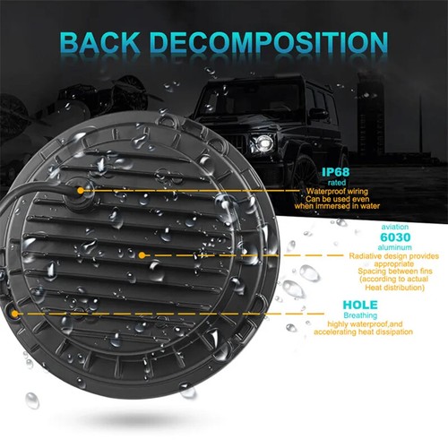 1Pair 7Inch Round LED Headlights For Jeep Wrangler LJ TJ CJ JK Halo Angel Eyes - Picture 3 of 18