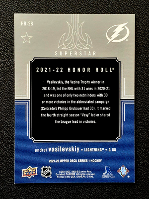 ANDREI VASILEVSKIY 2021-22 UPPER DECK HONOR ROLL 21-22 NO HR-28