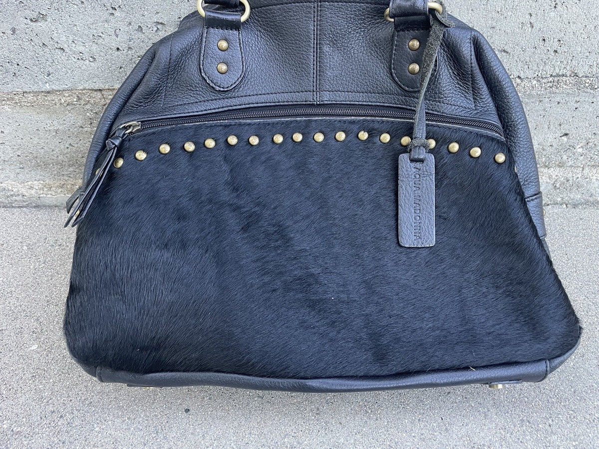 Aqua Madonna Black Leather Calf Hair Fur Studded Shoulder  display picture 2