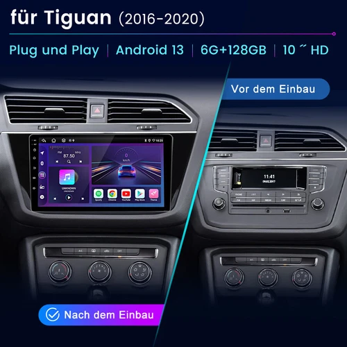 Radio de coche para VW Tiguan 2016-2020 6+128G Android 13 CarPlay DAB+ DAB Navi 4G DE - Imagen 2 de 12