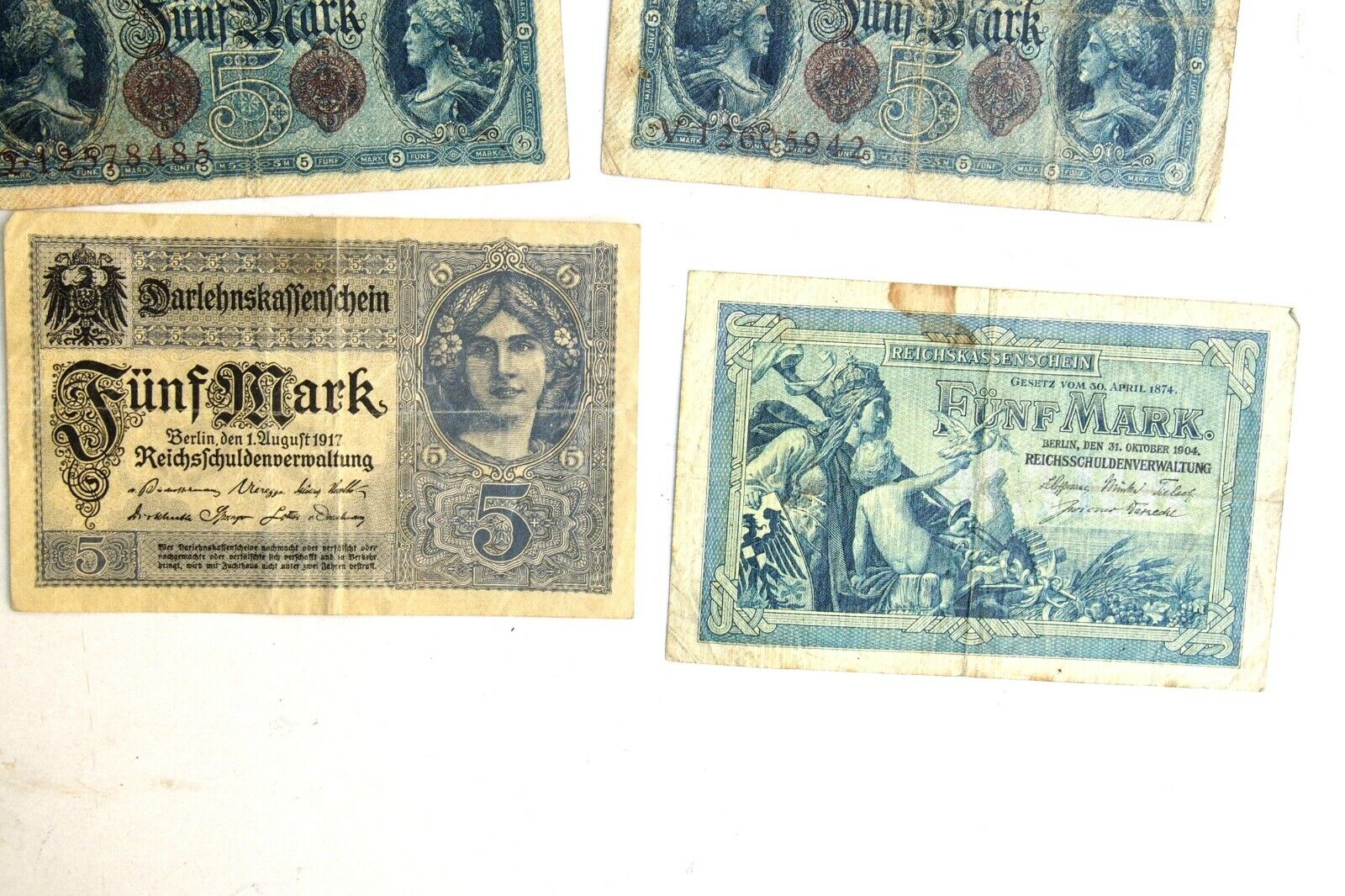 German Money 5 10 20 50 5000 Mark 1904 1906 1910 1914 1915 1917